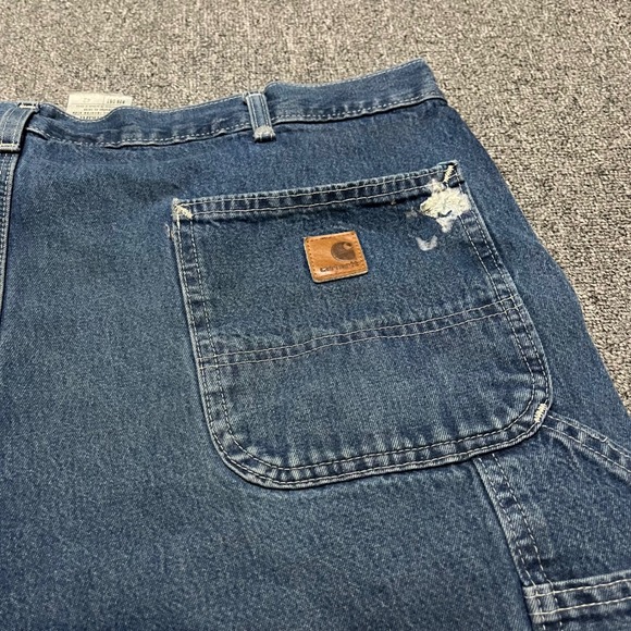 Vintage Carhartt B28 DST Denim Carpenter Shorts Blue Size 42 Workwear Utility - Picture 7 of 8